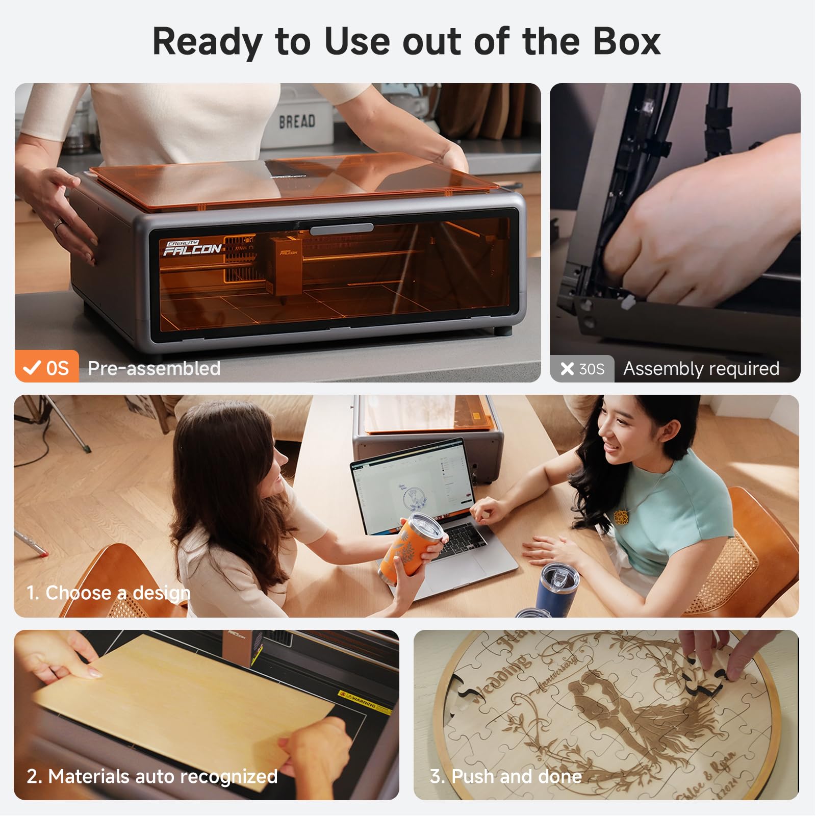 Creality Falcon A1 10W Laser Engraver, Enclosed Laser Cutter with Air Assist, HD Camera Positioning, Beginner-friendly, Class 1 Safety Laser Engravering Machine for Wood and Metal, Acrylic — photo 4 of 10