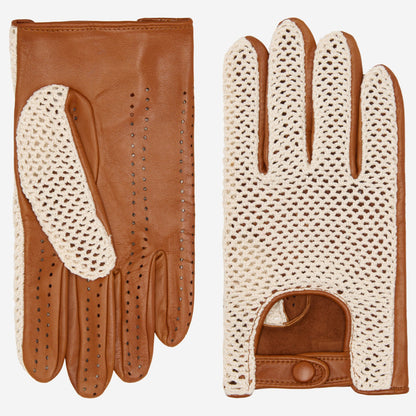 Arturo (cognac) - Hand-sewn Italian crochet driving gloves from lambskin leather — photo 1 of 10