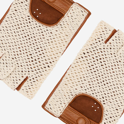 Daniella (cognac) - Hand-sewn Italian crochet driving gloves from lambskin leather — photo 4 of 10