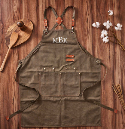Custom Canvas Apron with Pockets, Personalized Embroidered BBQ, Kitchen, Barista and Workshop Apron