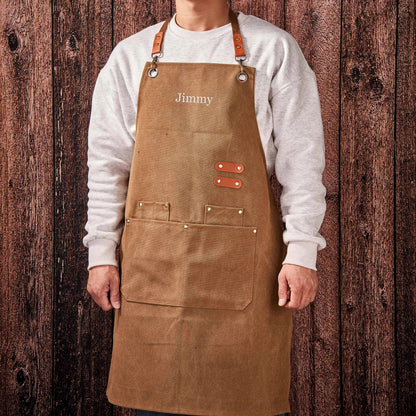 Custom Canvas Apron with Pockets, Personalized Embroidered BBQ, Kitchen, Barista and Workshop Apron