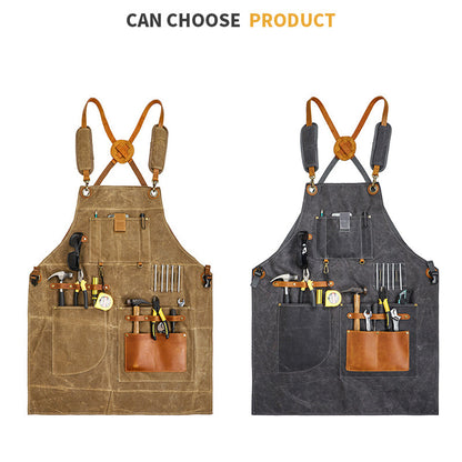Custom Waxed Canvas Work Apron, Canvas apron with Tool Pockets, Personalized Utility Apron for Men & Women