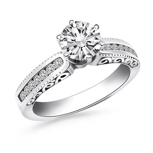 14k White Gold Channel Set Engagement Ring with Engraved Sides — photo 2 of 2