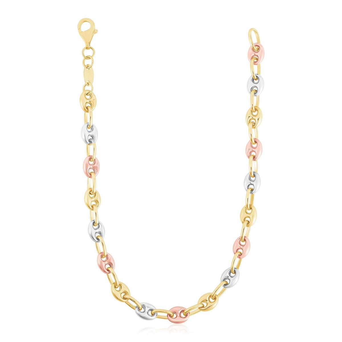 14k Tri Color Gold High Polish Puffed Mariner Link Chain