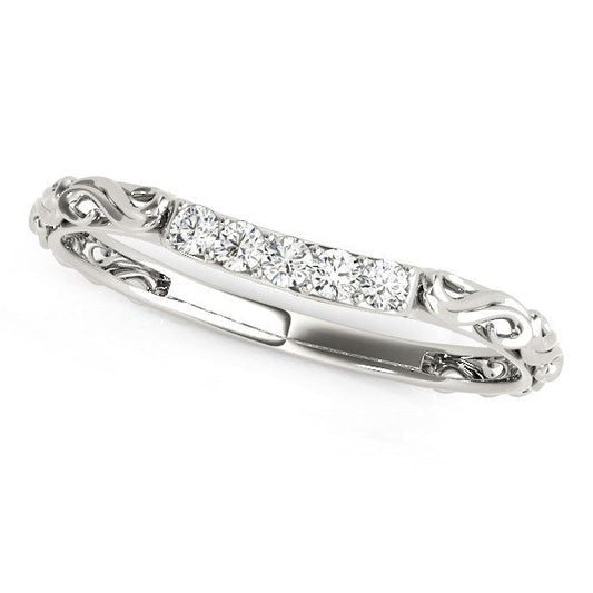 14k White Gold Antique Style Curved Diamond Wedding Band (1/10 cttw) — photo 2 of 2