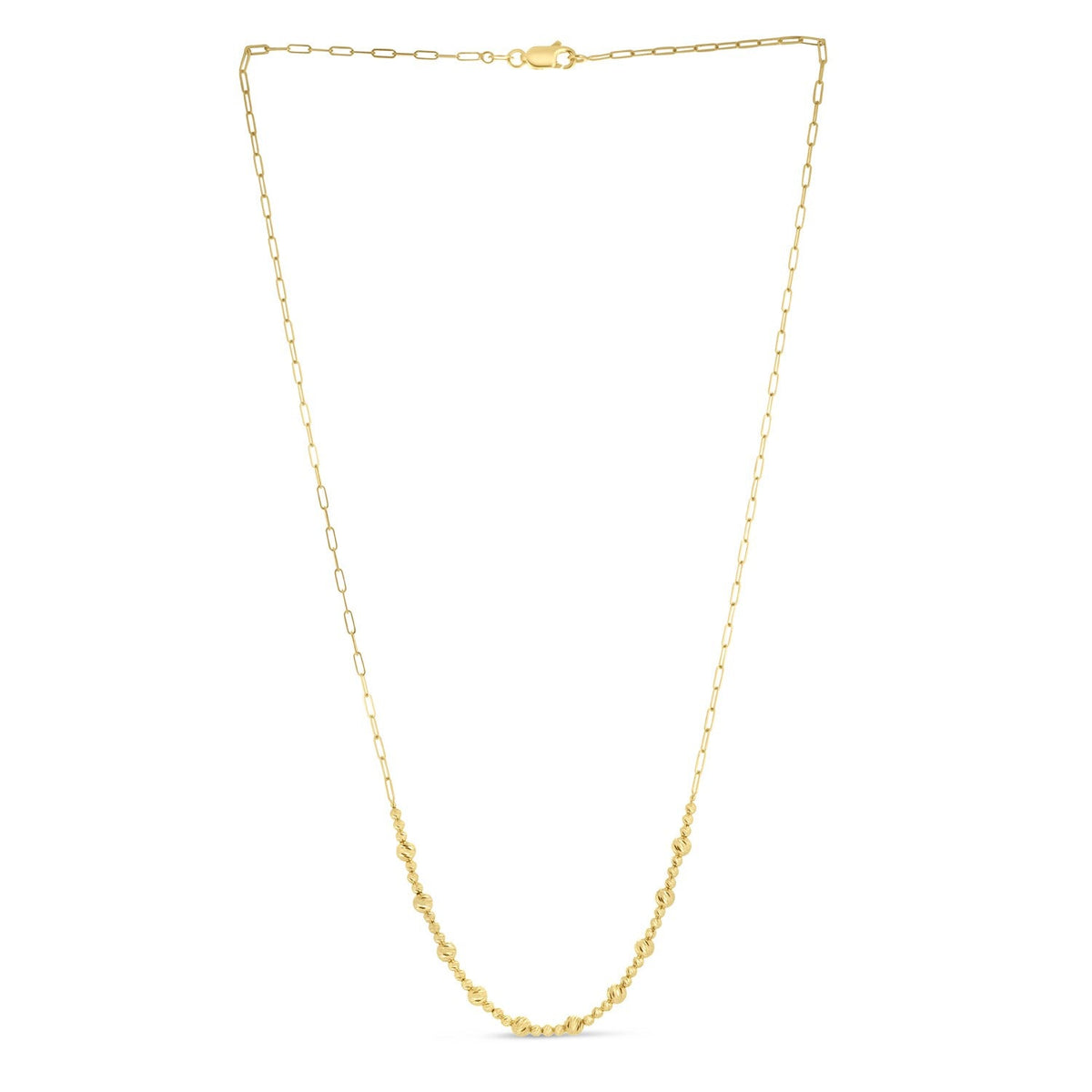 14k Yellow Gold Bead Paperclip Necklace