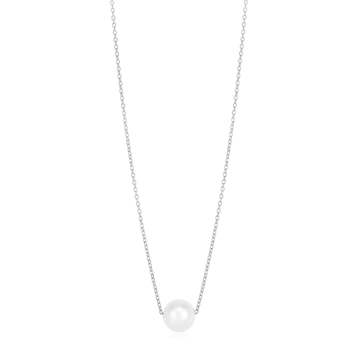 14k White Gold Pearl Solitaire Necklace