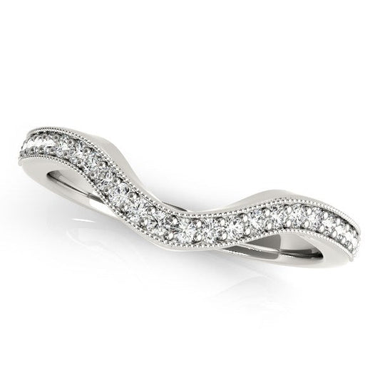 14k White Gold Milgrained Border Curved Diamond Wedding Band (1/5 cttw) — photo 2 of 2