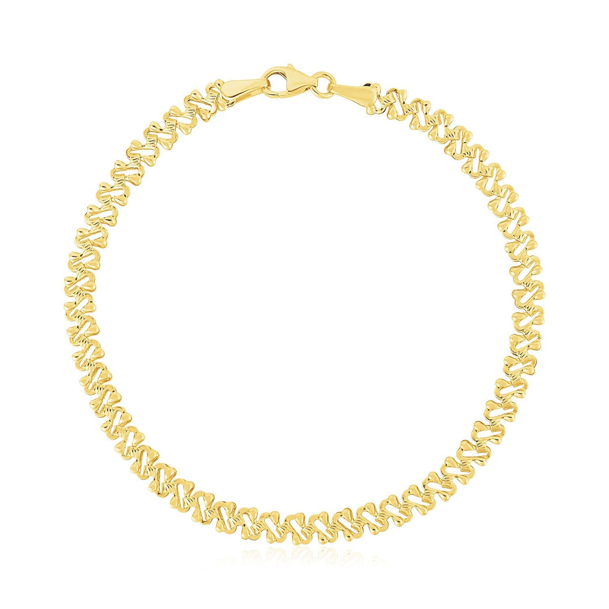 14k Yellow Gold High Polish Textured Fancy Chain Bracelet (4mm)
