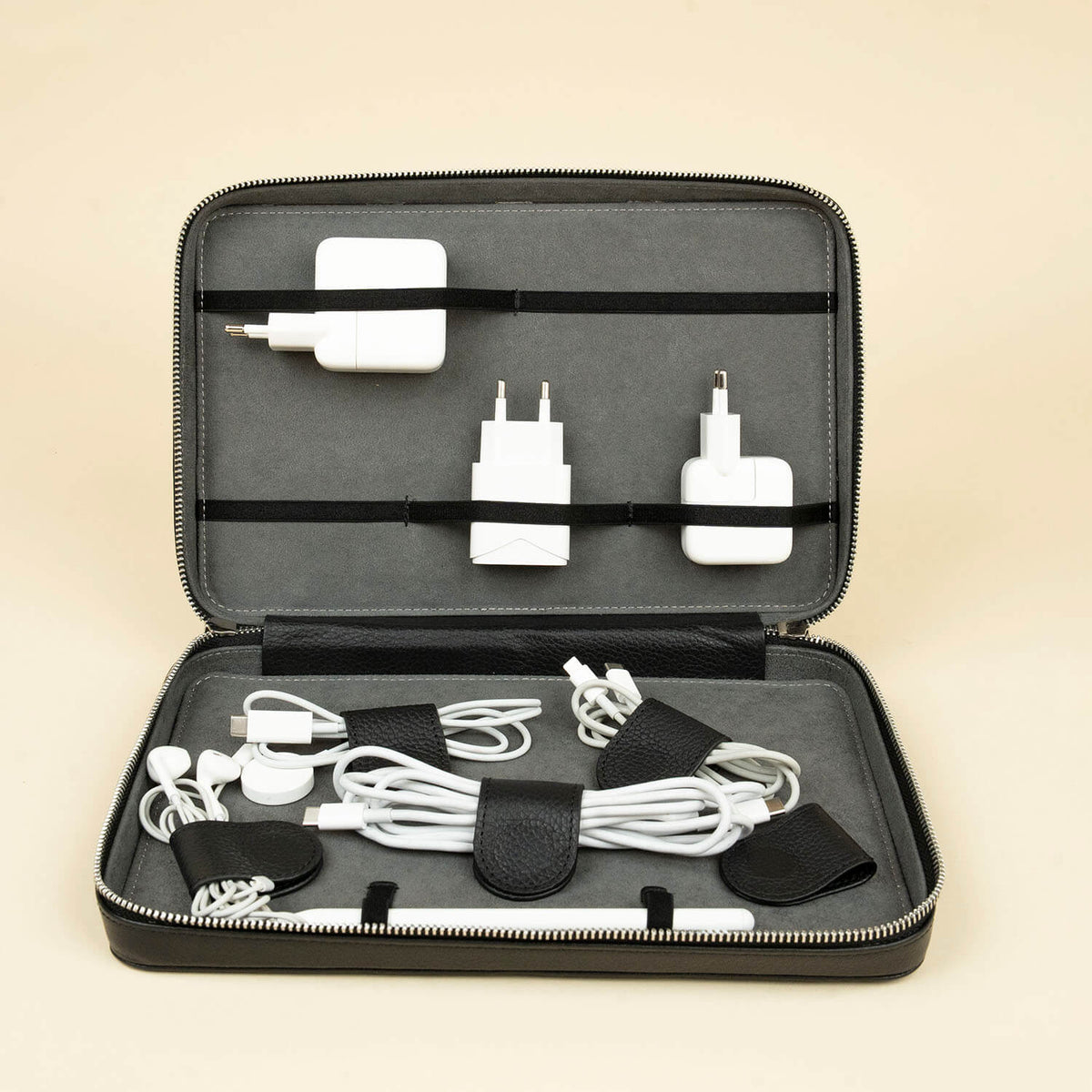 Leather Tech Organizer Case - Black - Mobile