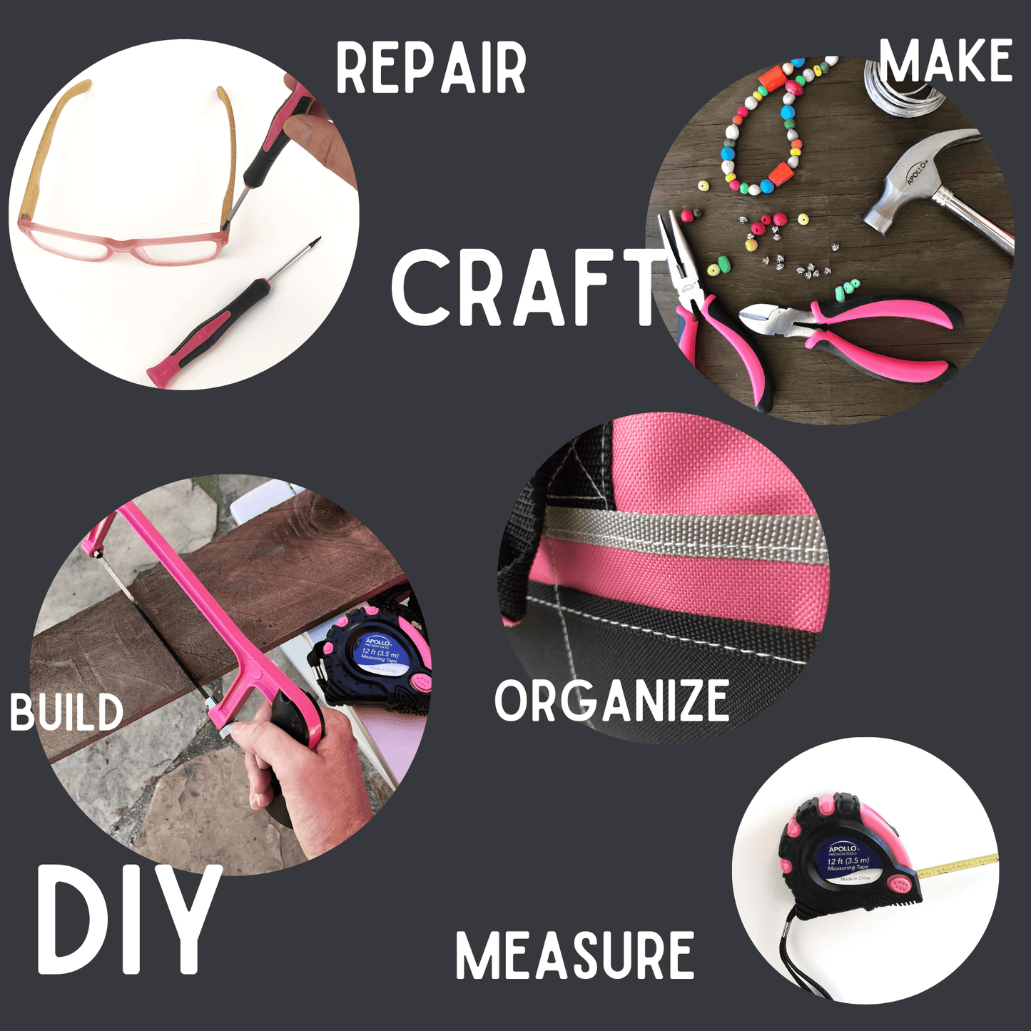 201 Piece Household Tool Kit in a Soft-Sided Tool Bag Pink - DT0020P