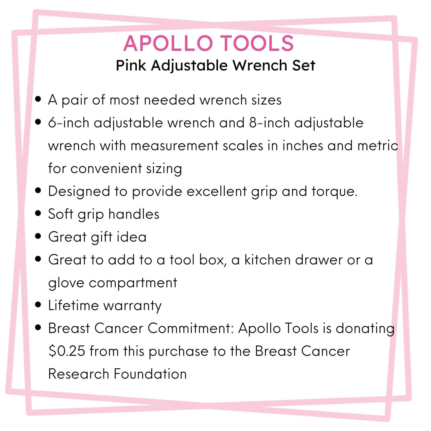 2 Adjustable Wrenches - Pink - DT5007P