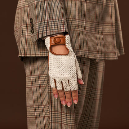 Daniella (cognac) - Hand-sewn Italian crochet driving gloves from lambskin leather — photo 6 of 10