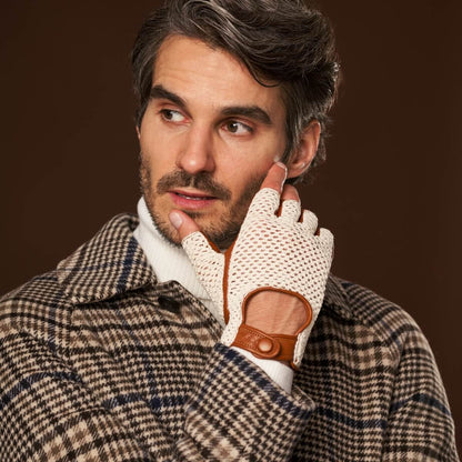 Dario (cognac) - Hand-sewn Italian crochet driving gloves from lambskin leather — photo 2 of 10