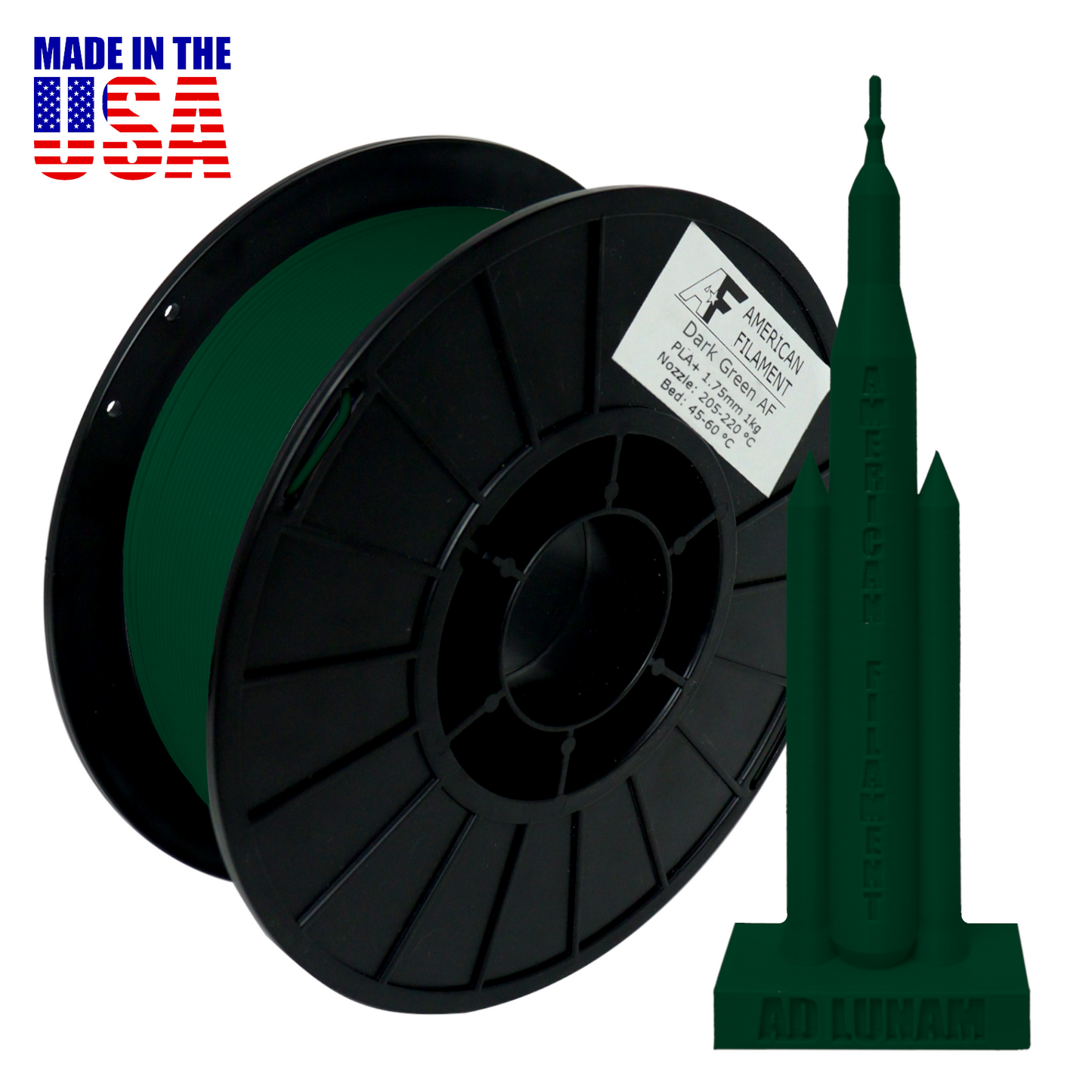 Dunkelgrünes AF 1,75mm PLA+ Filament – Hergestellt in den USA!