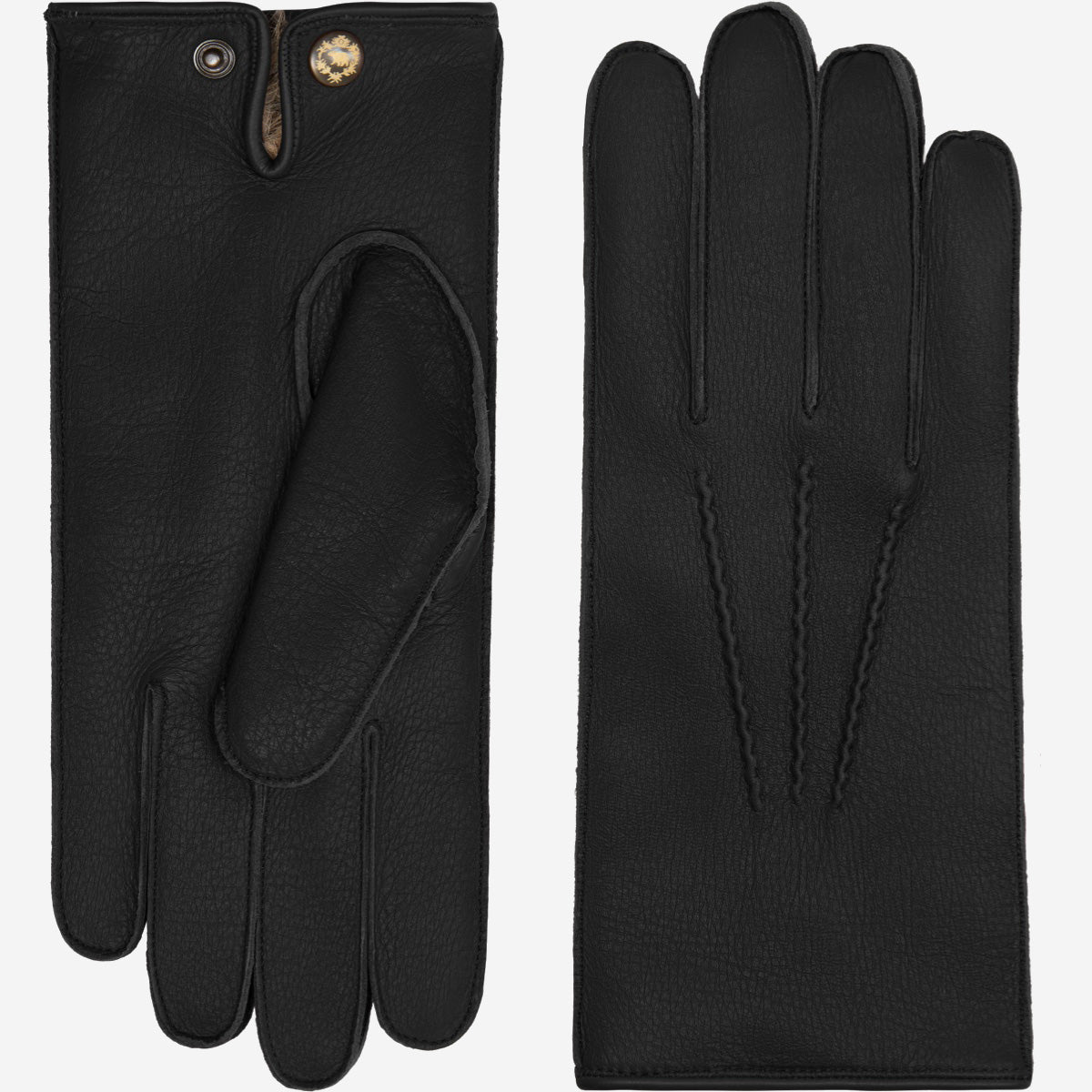 Diego (black) - Italian gloves made of American deerskin leather with rabbit fur lining — photo 1 of 10
