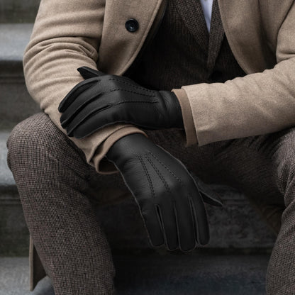 Diego (black) - Italian gloves made of American deerskin leather with rabbit fur lining — photo 2 of 10