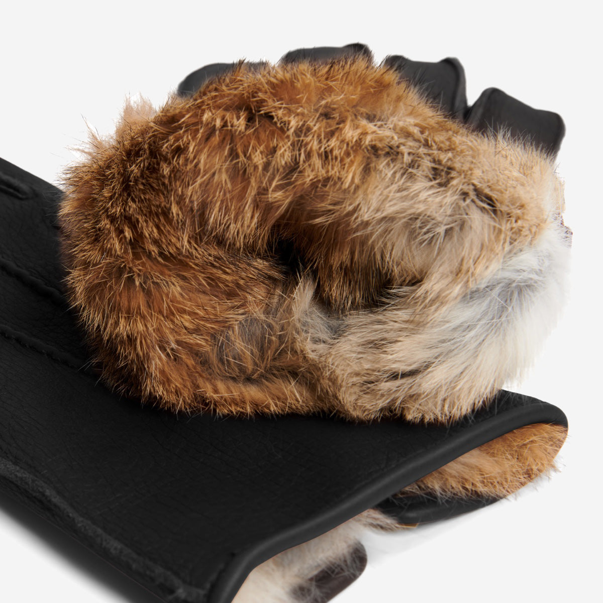 Diego (black) - Italian gloves made of American deerskin leather with rabbit fur lining — photo 3 of 10