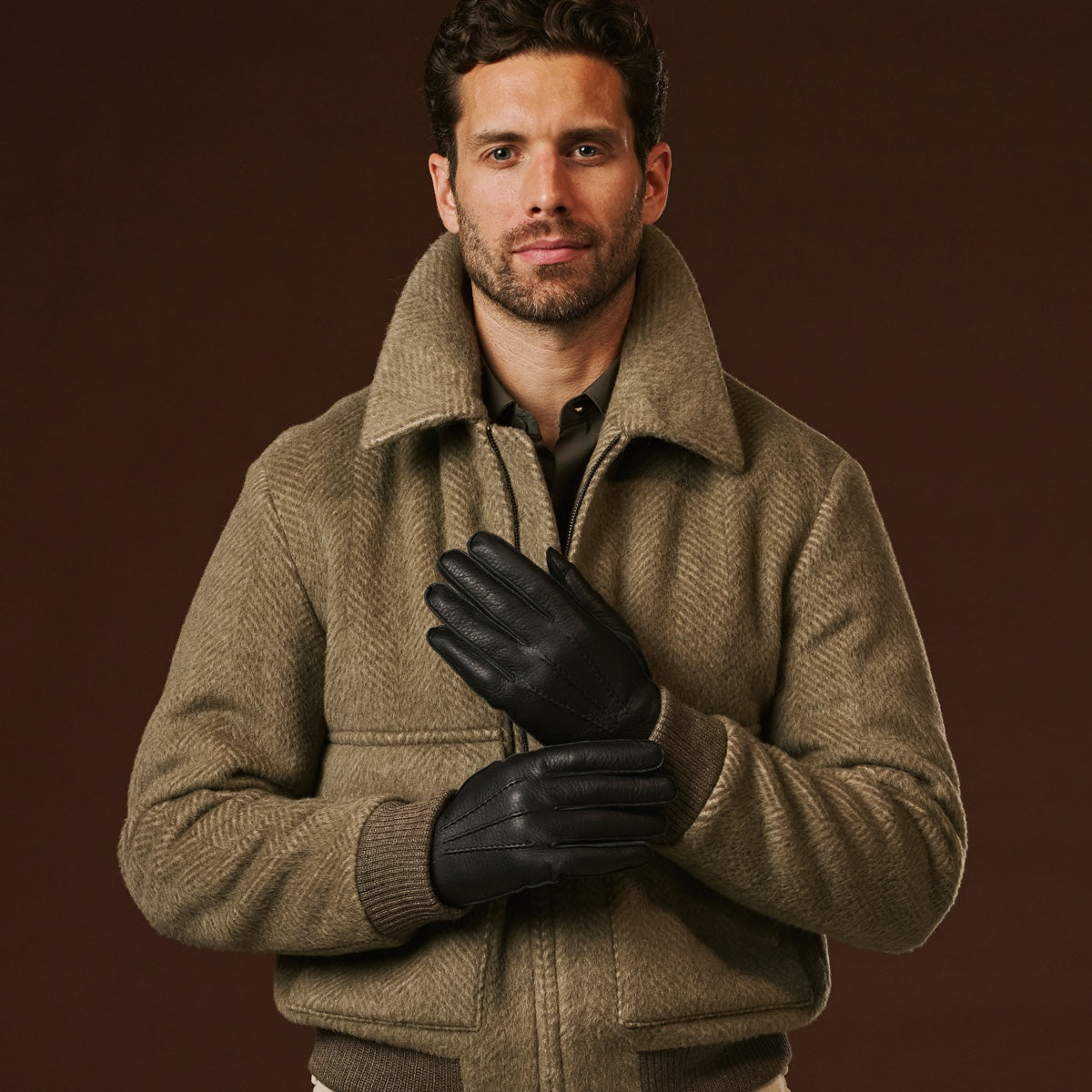 Diego (black) - Italian gloves made of American deerskin leather with rabbit fur lining — photo 5 of 10