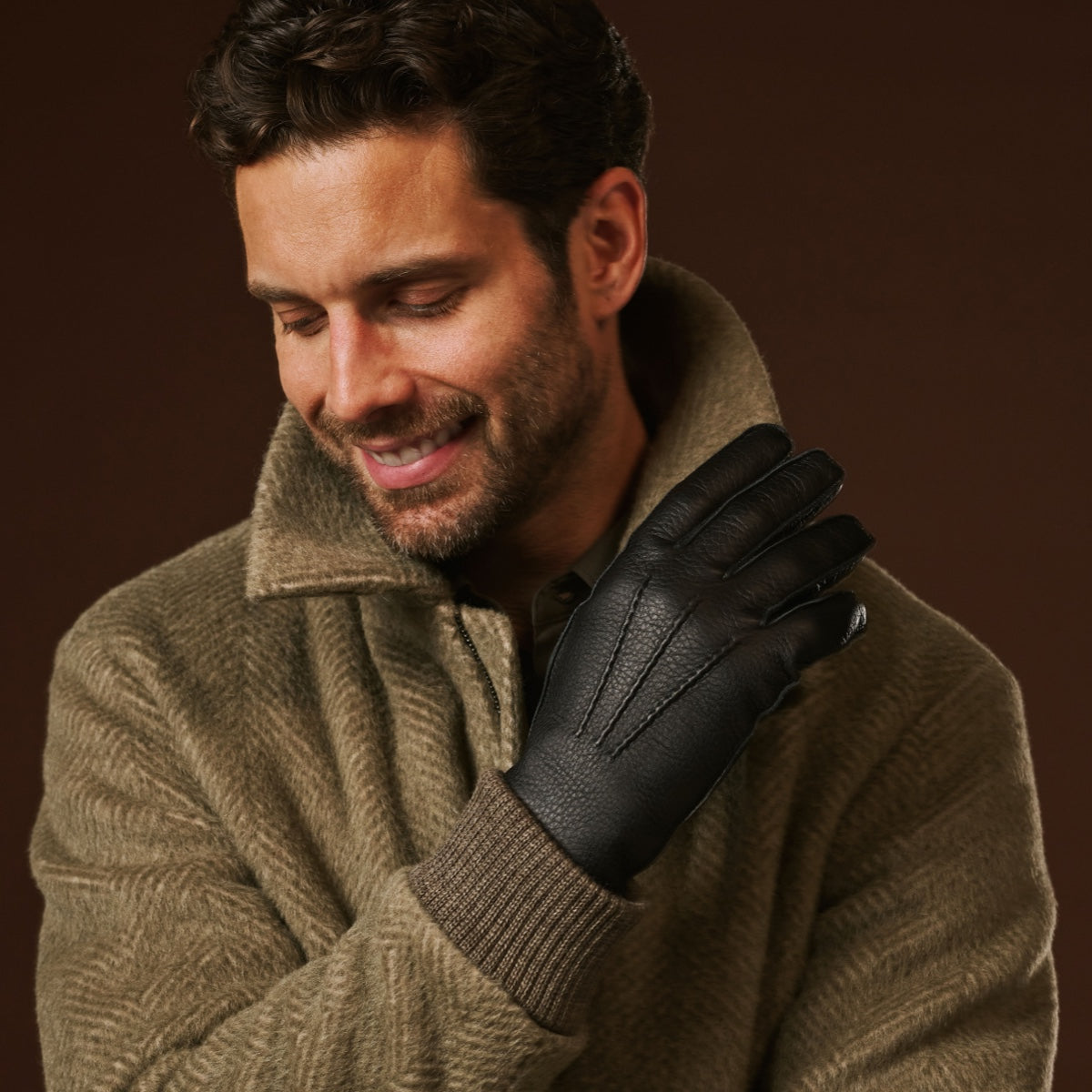 Diego (black) - Italian gloves made of American deerskin leather with rabbit fur lining — photo 9 of 10