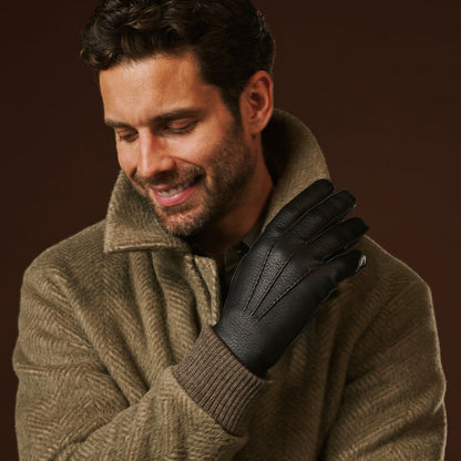 Diego (black) - Italian gloves made of American deerskin leather with rabbit fur lining — photo 9 of 10