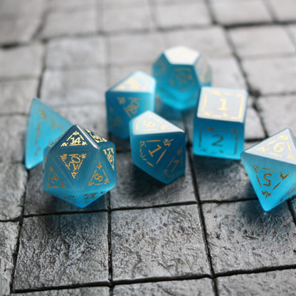 Juego de dados DND de gema de piedra ojo de gato azul Dragon Shield