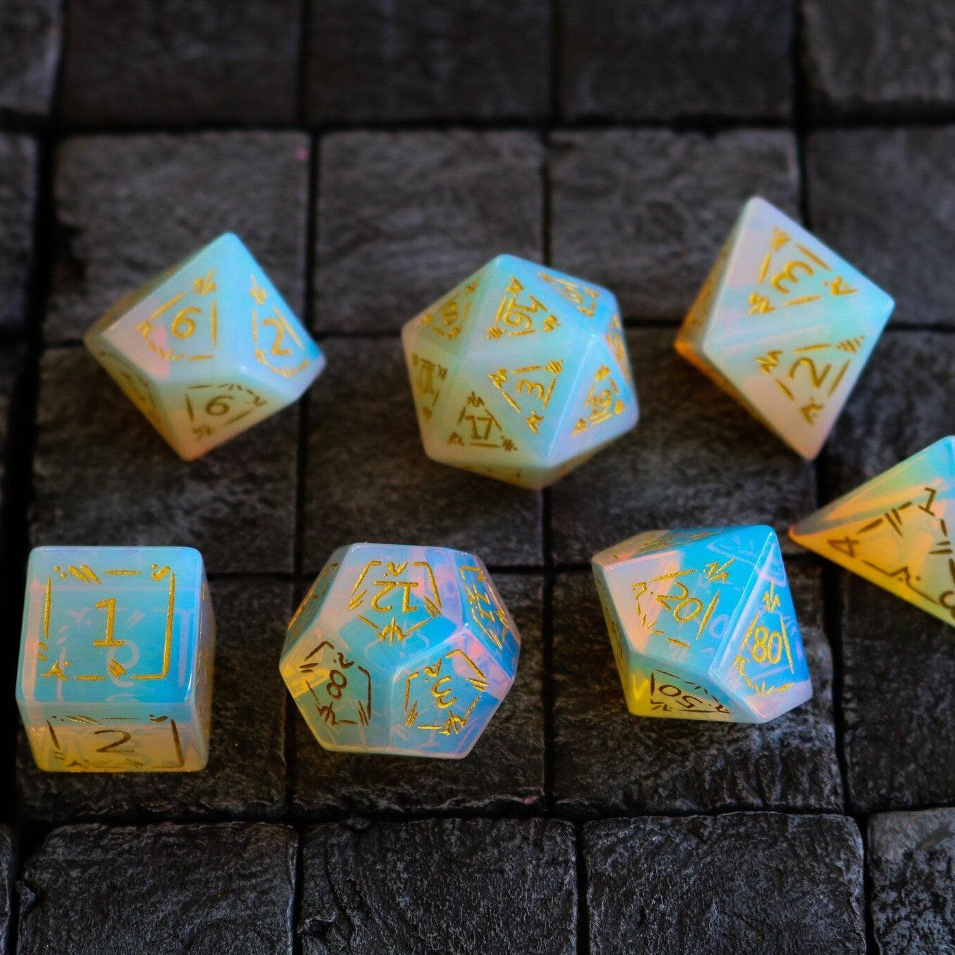 Juego de dados DND de gema opalita Dragon Shield