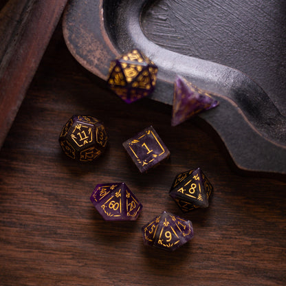 Juego de dados DND de gema de amatista morada Dragon Shield