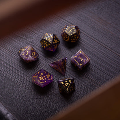 Juego de dados DND de gema de amatista morada Dragon Shield