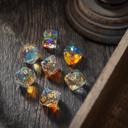 Dwarf Cut Dichroic Glas Premium DND Würfel-Set