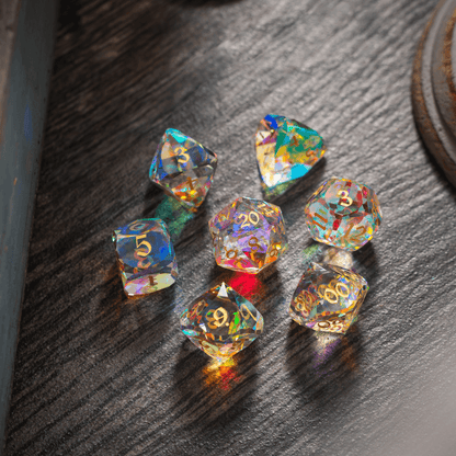 Dwarf Cut Dichroic Glas Premium DND Würfel-Set