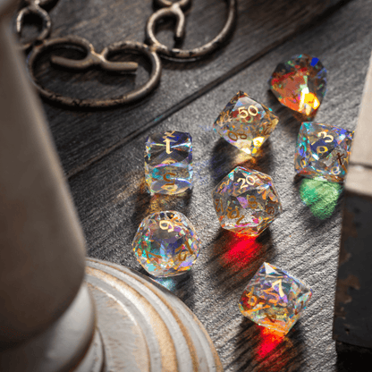 Dwarf Cut Dichroic Glas Premium DND Würfel-Set