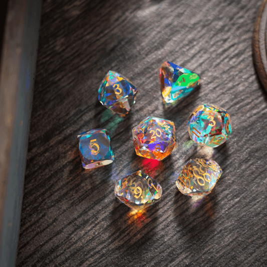 Juego de dados premium de cristal dicroico tallado enano DND