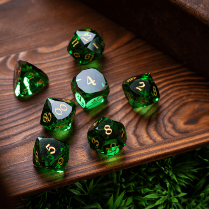 Zwergen-geschliffenes grünes Edelstein-Glas Premium DND Würfel-Set