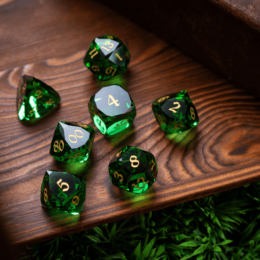 Juego de dados DND premium de cristal verde tallado Gema Enano