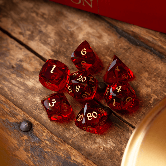 Juego de dados DND premium de cristal de gema roja enana tallada
