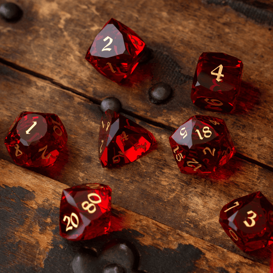 Juego de dados DND premium de cristal de gema roja enana tallada