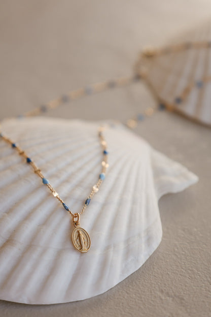 Celestial Blue Miraculous Medal Necklace