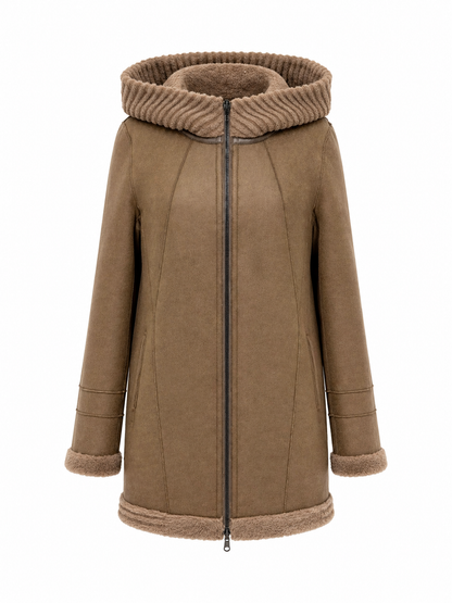 Reversible Faux Fur & Suede Jacket with Hood
