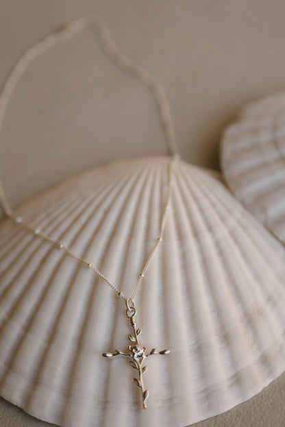 Roselle Cross Necklace| Sterling Silver