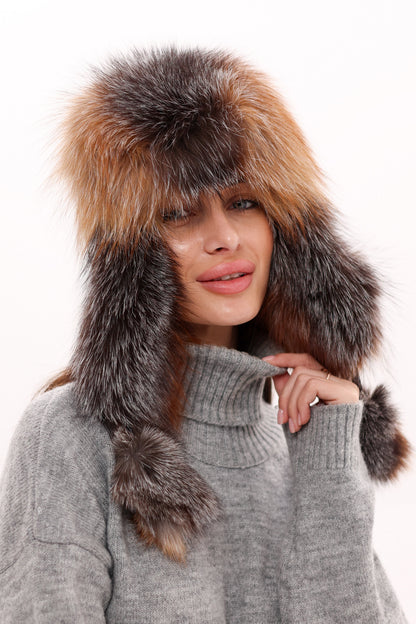 Genuine Silver Fox Fur Genuine Leather Hat