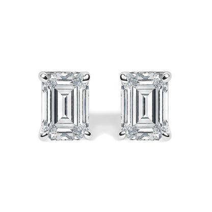14K White Gold 1/2 Cttw Lab Grown Emerald Cut Diamond Solitaire Stud Earrings