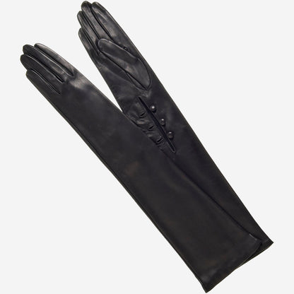 Elena (black) - Italian silk lined 16-button length leather opera gloves — photo 1 of 10