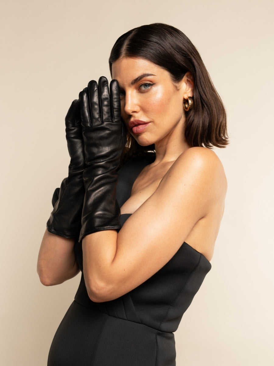 Elena (black) - Italian silk lined 6-button length leather opera gloves — photo 2 of 10
