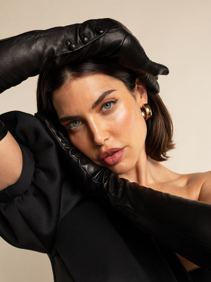 Elena (black) - Italian silk lined 16-button length leather opera gloves — photo 5 of 10