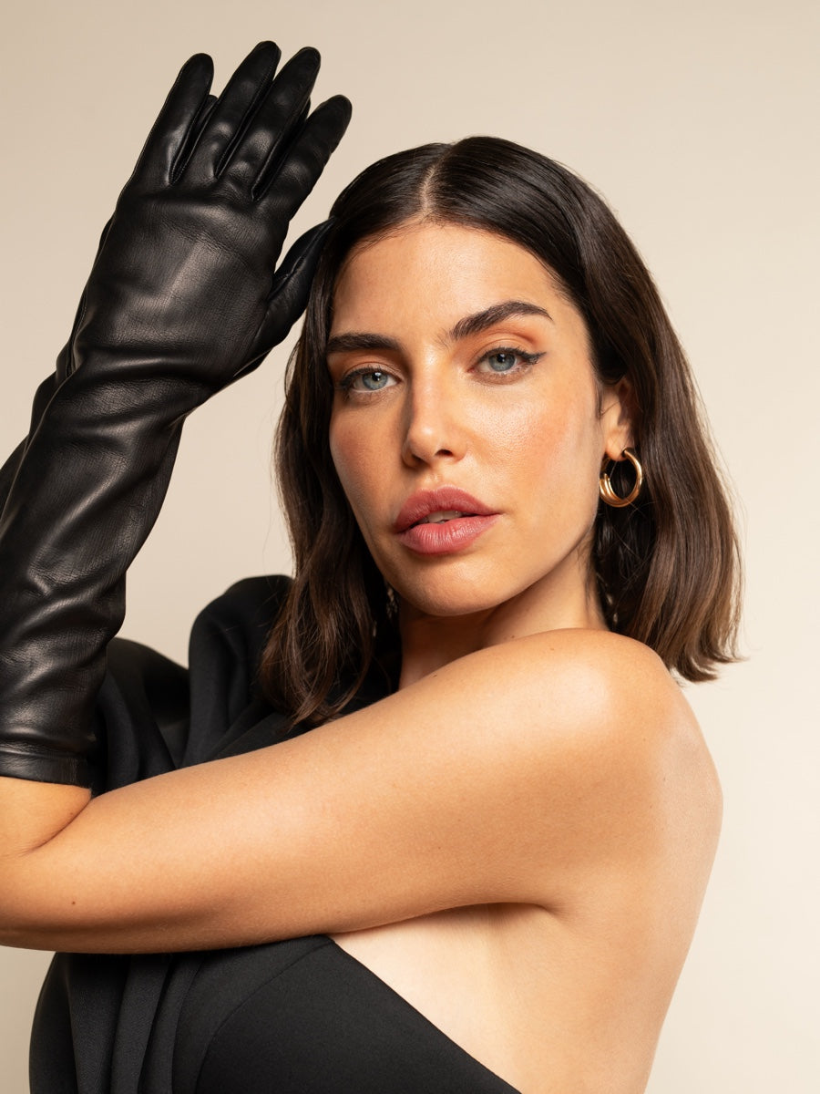 Elena (black) - Italian silk lined 8-button length leather opera gloves — photo 6 of 10