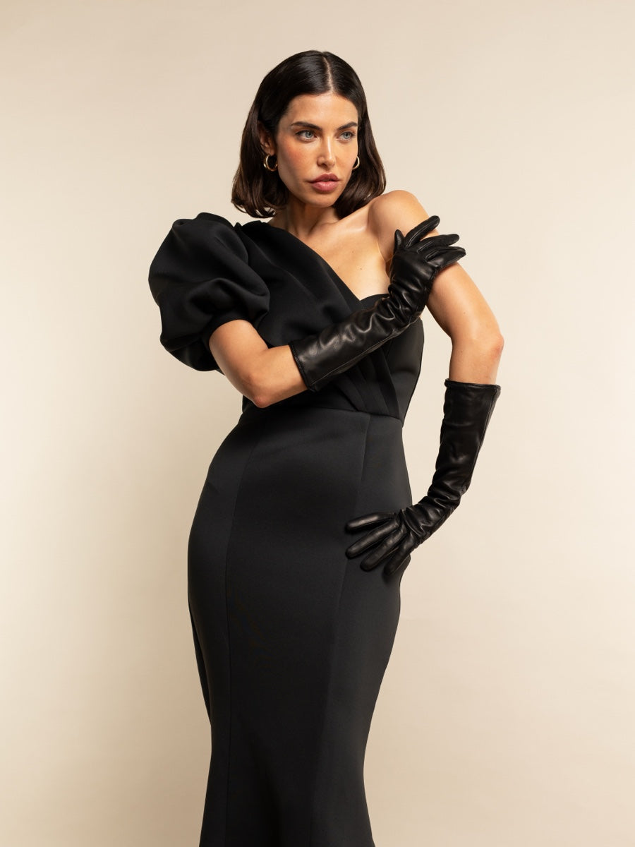 Elena (black) - Italian silk lined 8-button length leather opera gloves — photo 7 of 10