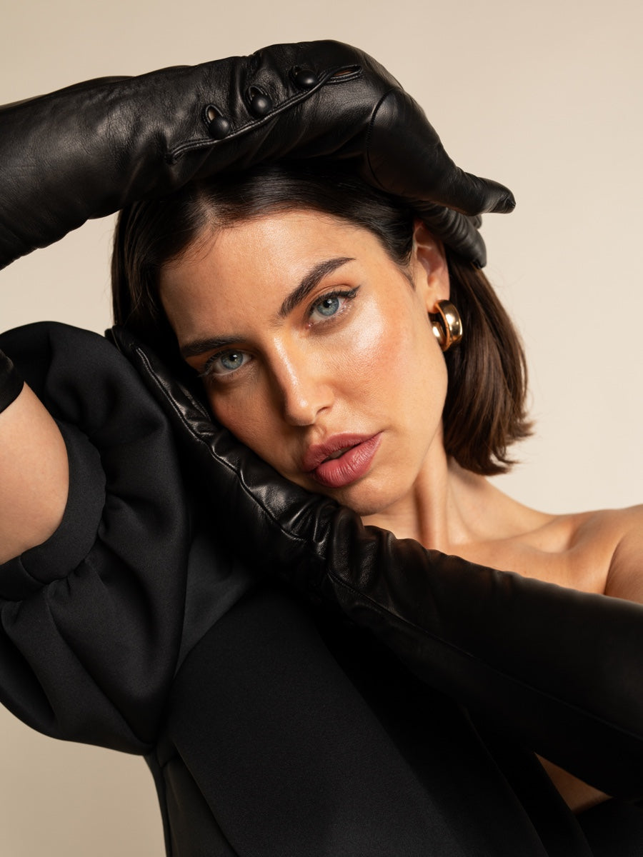 Elena (black) - Italian silk lined 12-button length leather opera gloves — photo 8 of 10