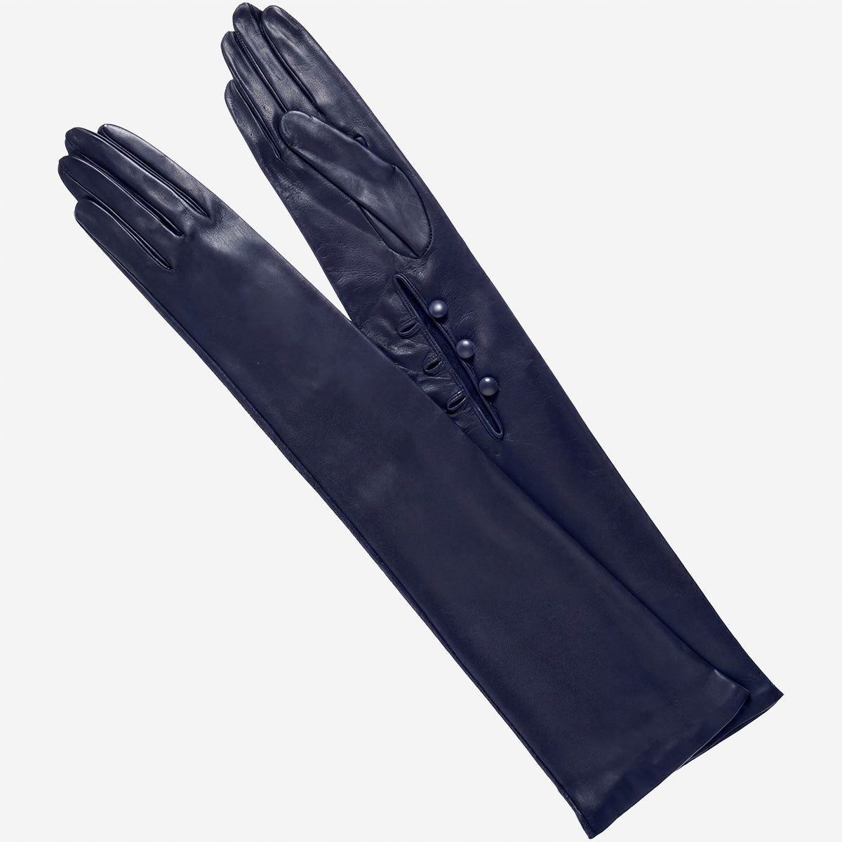 Elena (navy) - Italian silk lined 12-button length leather opera gloves — photo 1 of 10