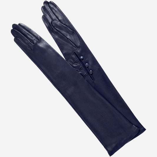 Elena (navy) - Italian silk lined 12-button length leather opera gloves — photo 1 of 10
